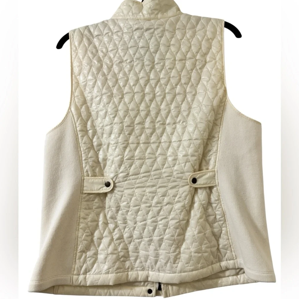 Talbots Quilted Vest Womens 1X Ivory Snap Front Zip Knit Side Panels Lightweight - Picture 2 of 7
